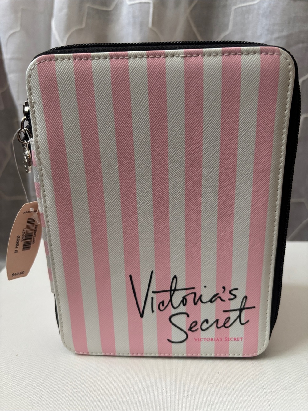 New Victoria's Secret Pink and White Striped Cosmetic Zip Case